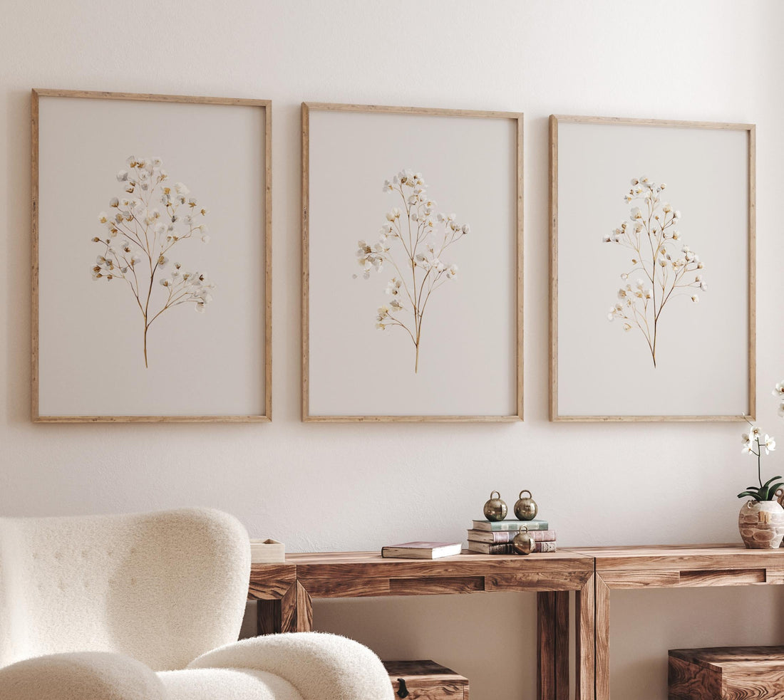 Beige Botanical Line Art Print Set: Minimalist Floral Wall Decor