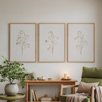 Beige Botanical Line Art Print Set: Minimalist Floral Wall Decor