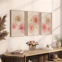 Pink Floral Nursery Wall Art Set, Blush Gold Flower Prints