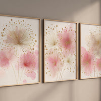 Pink Floral Nursery Wall Art Set, Blush Gold Flower Prints