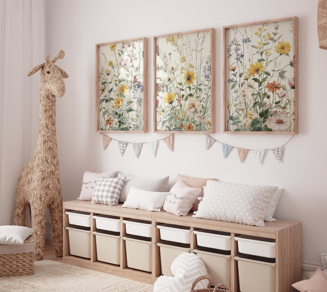 Wildflower Nursery Wall Art Set of 3, Botanical Floral Prints
