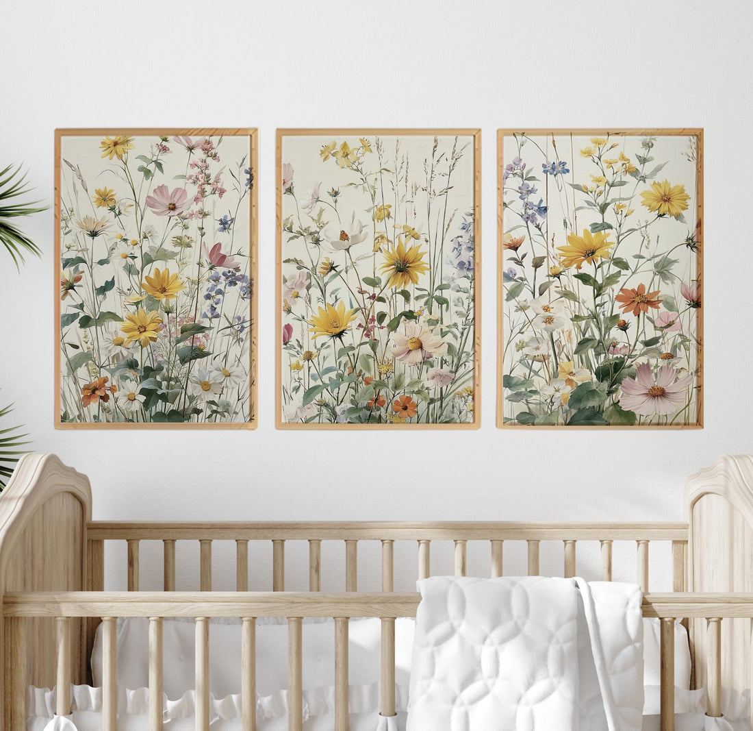 Wildflower Nursery Wall Art Set of 3, Botanical Floral Prints