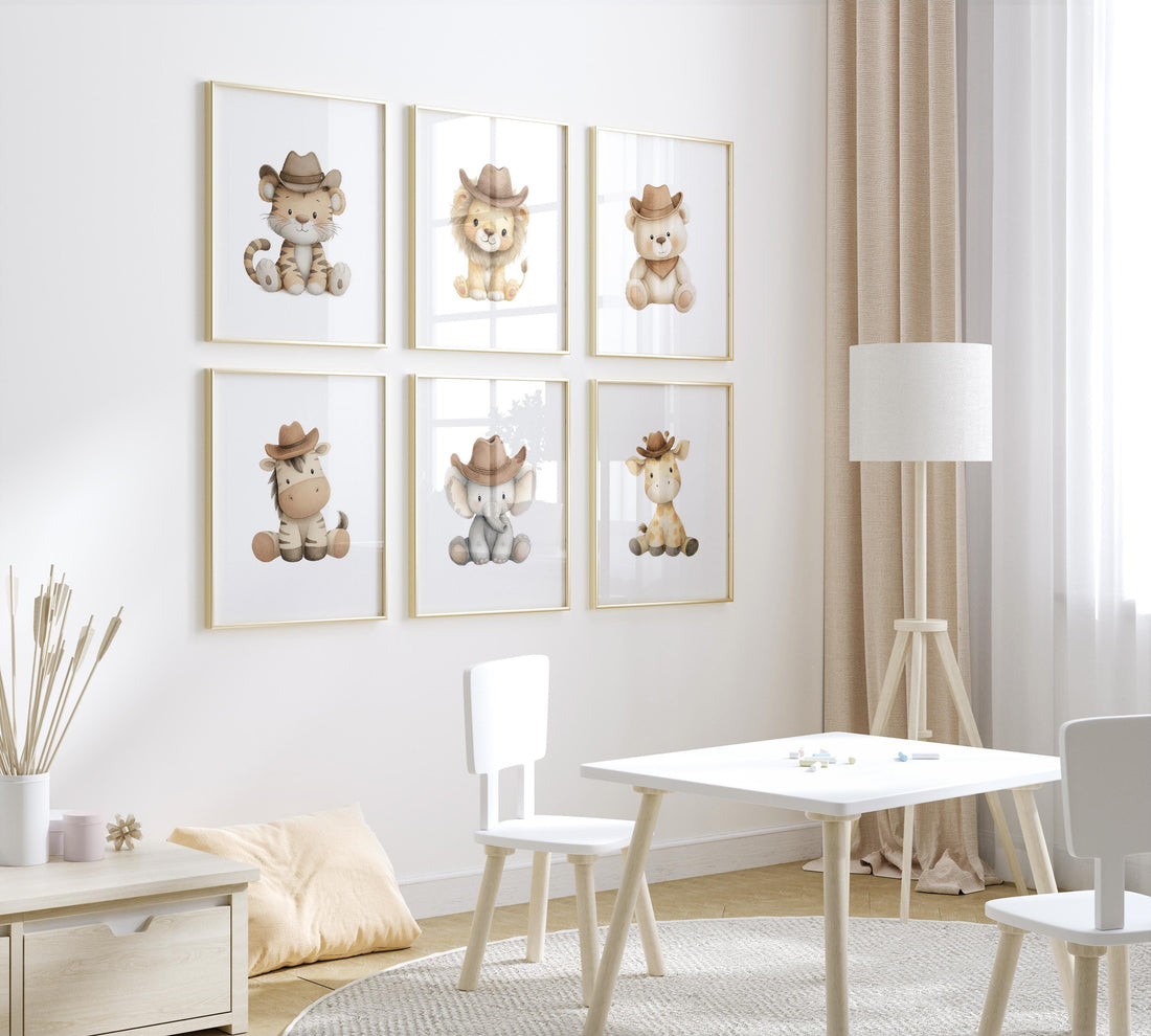 Cowboy Nursery Wall Art Set of 6, Western Animal Prints