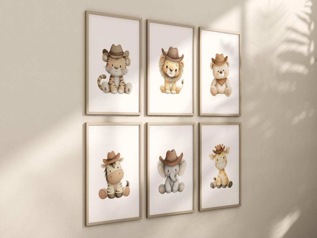 Cowboy Nursery Wall Art Set of 6, Western Animal Prints