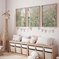 Pink Floral Wall Art Set of 3, Meadow Flower Prints