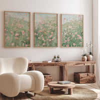Pink Floral Wall Art Set of 3, Meadow Flower Prints