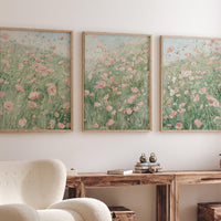 Pink Floral Wall Art Set of 3, Meadow Flower Prints