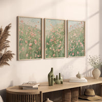 Pink Floral Wall Art Set of 3, Meadow Flower Prints