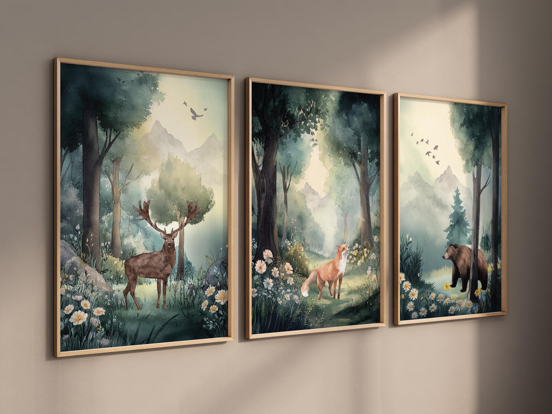 Woodland Nursery Art: Whimsical Animals Print, forest animals