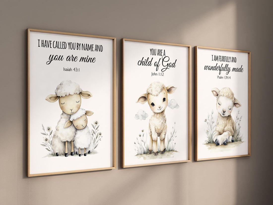Lamb Bible Verse Nursery Wall Art Set of 3
