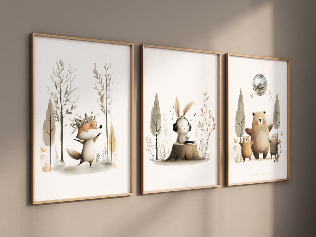 Woodland Animal Nursery Wall Art Set of 3, Forest Nursery Decor