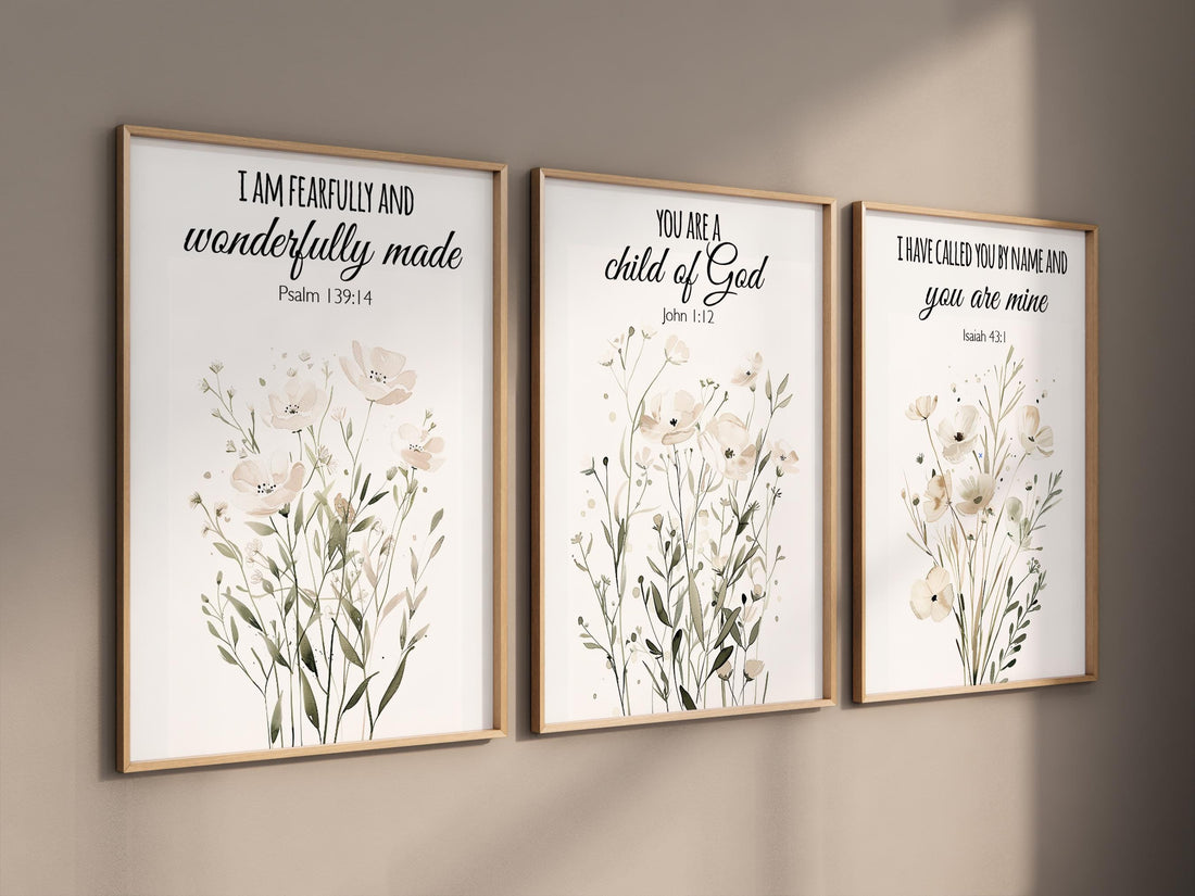 Christian Nursery Wall Art Set of 3, Bible Verse Nursery Prints
