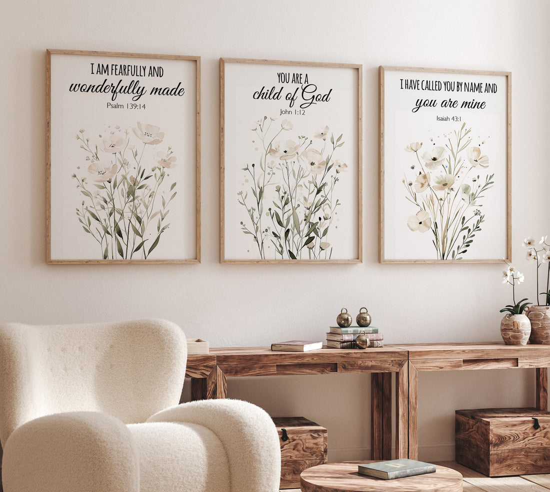 Christian Nursery Wall Art Set of 3, Bible Verse Nursery Prints