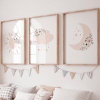 Blush Pink Nursery Prints: Moon, Star, Cloud Decor
