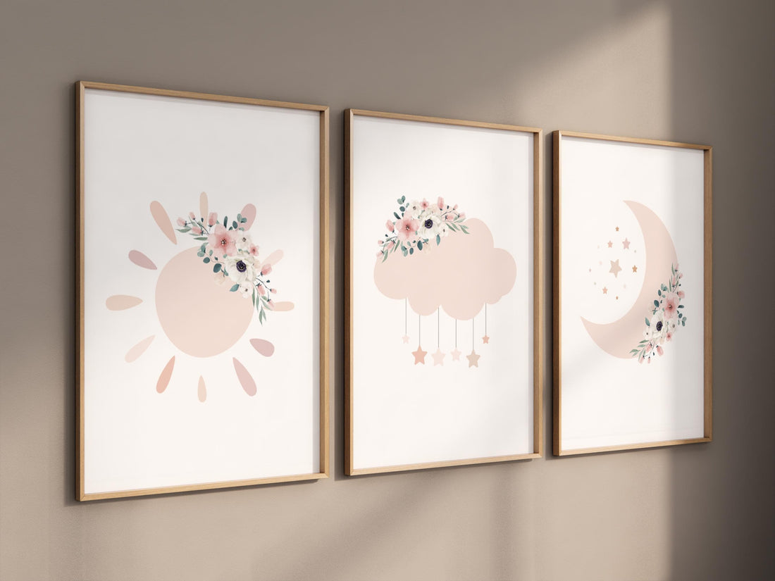 Blush Pink Nursery Prints: Moon, Star, Cloud Decor