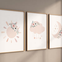 Blush Pink Nursery Prints: Moon, Star, Cloud Decor