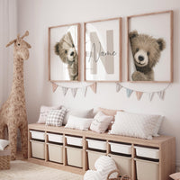 Peek a Boo Bear Nursery Wall Art Set of 3, Neutral Woodland Bear Prints