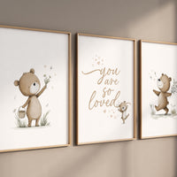 Neutral Bear Nursery Wall Art Set, You Are So Loved Print, Teddy Bear