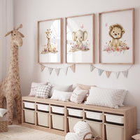 Safari Nursery Wall Art Set of 3, Neutral Baby Animal Prints