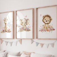 Safari Nursery Wall Art Set of 3, Neutral Baby Animal Prints