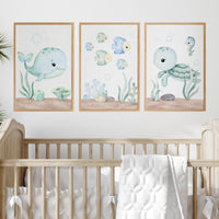 Watercolor Sea Animal Prints: Ocean Nursery Wall Art