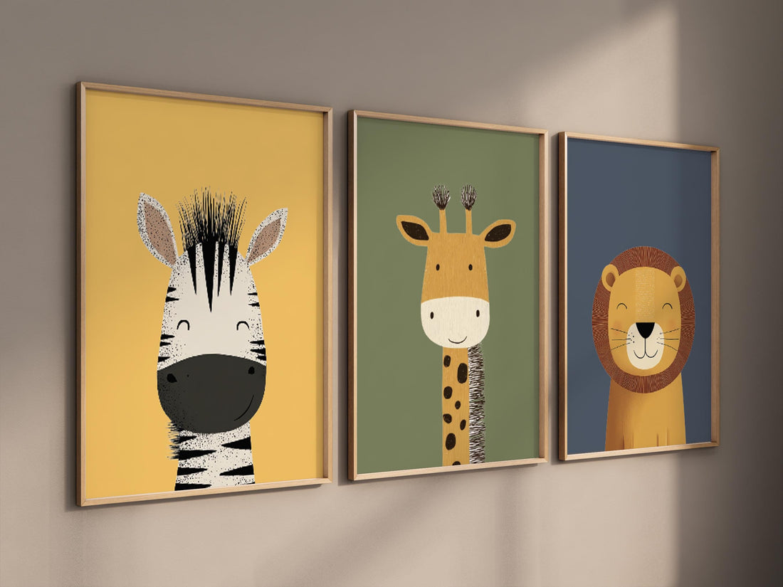 Safari Animal Nursery Prints: Boho Jungle Art, Set of 3