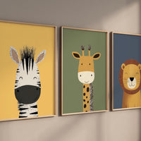 Safari Animal Nursery Prints: Boho Jungle Art, Set of 3