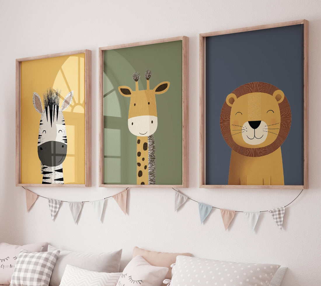 Safari Animal Nursery Prints: Boho Jungle Art, Set of 3