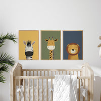 Safari Animal Nursery Prints: Boho Jungle Art, Set of 3
