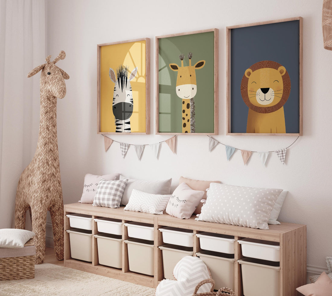 Safari Animal Nursery Prints: Boho Jungle Art, Set of 3