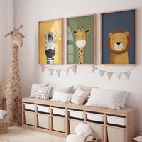 Safari Animal Nursery Prints: Boho Jungle Art, Set of 3