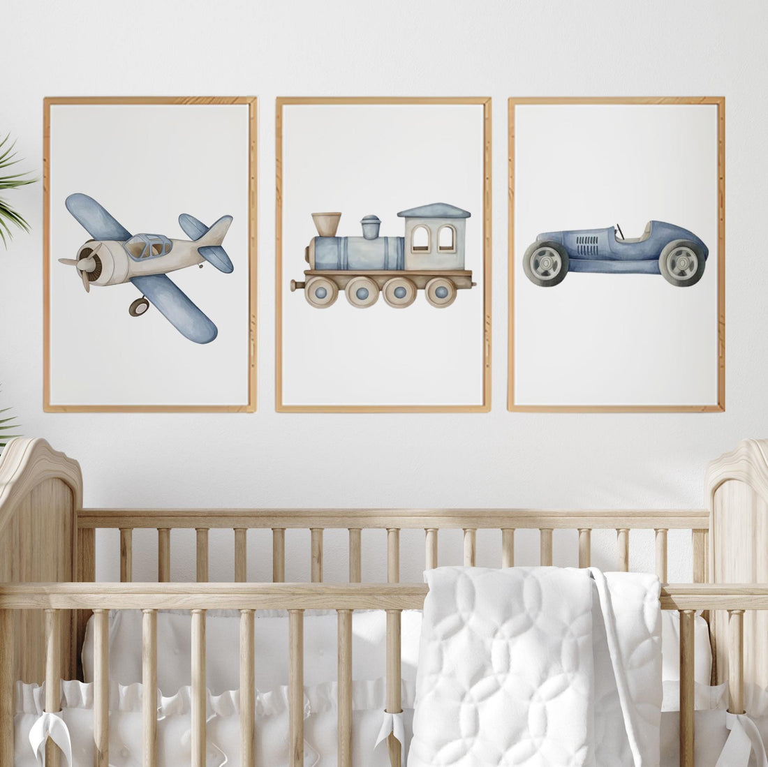 Transportation Nursery Wall Art Set, Plane Train Car Prints, Boy Nursery Decor