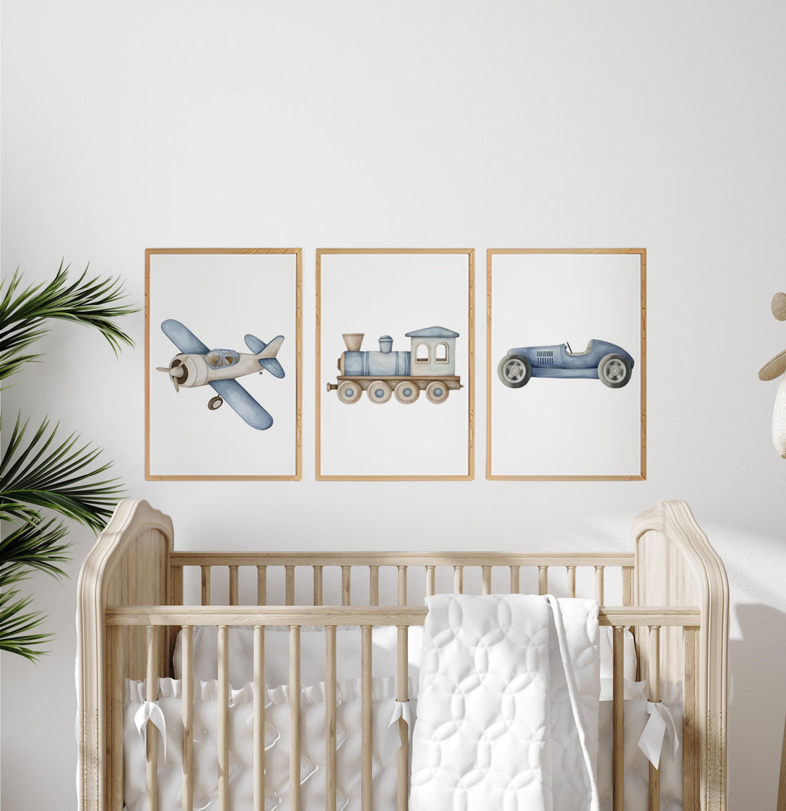 Transportation Nursery Wall Art Set, Plane Train Car Prints, Boy Nursery Decor