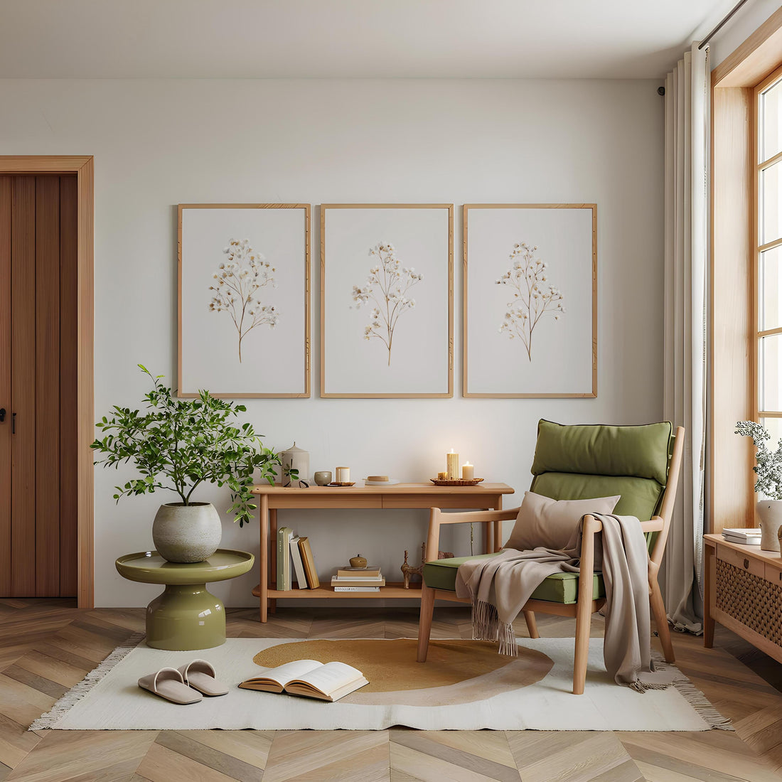 Beige Botanical Line Art Print Set: Minimalist Floral Wall Decor