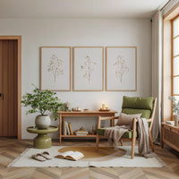 Beige Botanical Line Art Print Set: Minimalist Floral Wall Decor