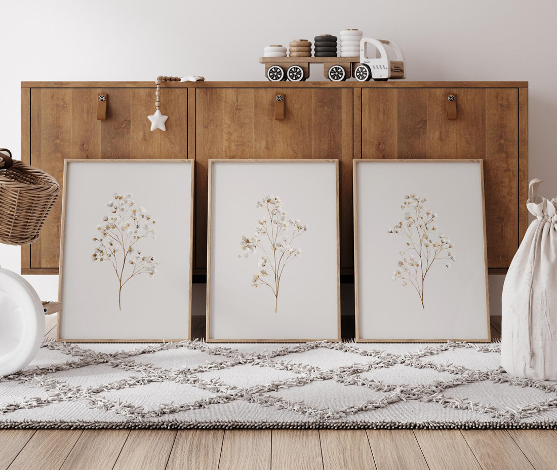 Beige Botanical Line Art Print Set: Minimalist Floral Wall Decor