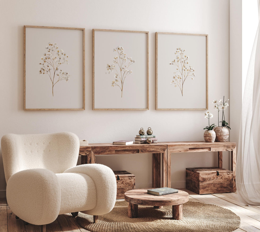 Beige Botanical Line Art Print Set: Minimalist Floral Wall Decor