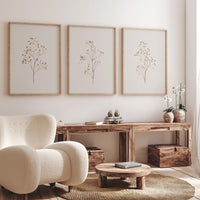 Beige Botanical Line Art Print Set: Minimalist Floral Wall Decor