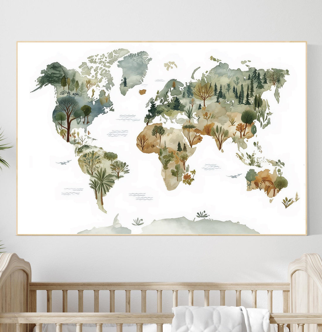 Woodland World Map Nursery Art Print, Forest Animal Decor