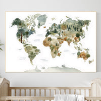 Woodland World Map Nursery Art Print, Forest Animal Decor