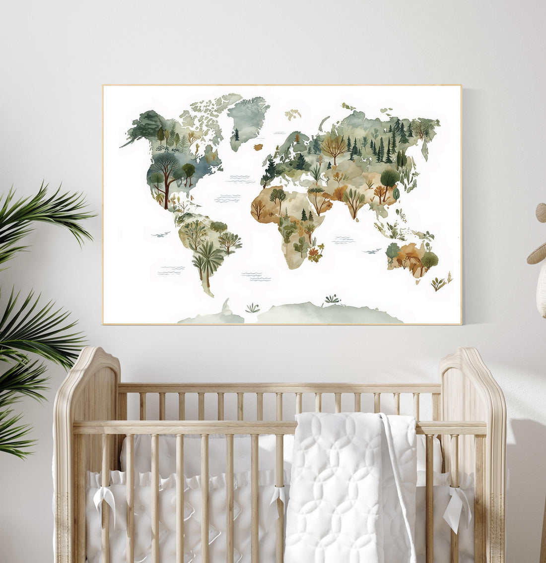 Woodland World Map Nursery Art Print, Forest Animal Decor