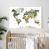 Woodland World Map Nursery Art Print, Forest Animal Decor