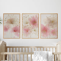 Pink Floral Nursery Wall Art Set, Blush Gold Flower Prints