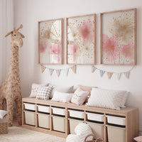 Pink Floral Nursery Wall Art Set, Blush Gold Flower Prints