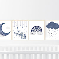 Navy Nursery Prints: Moon, Stars, Rainbow, Cloud