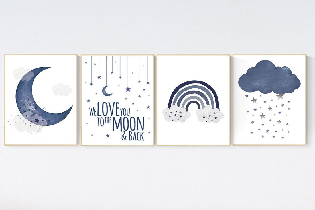 Navy Nursery Prints: Moon, Stars, Rainbow, Cloud