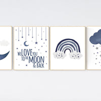 Navy Nursery Prints: Moon, Stars, Rainbow, Cloud