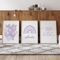 You Are So Loved Nursery Wall Art Set, Purple Rainbow Print