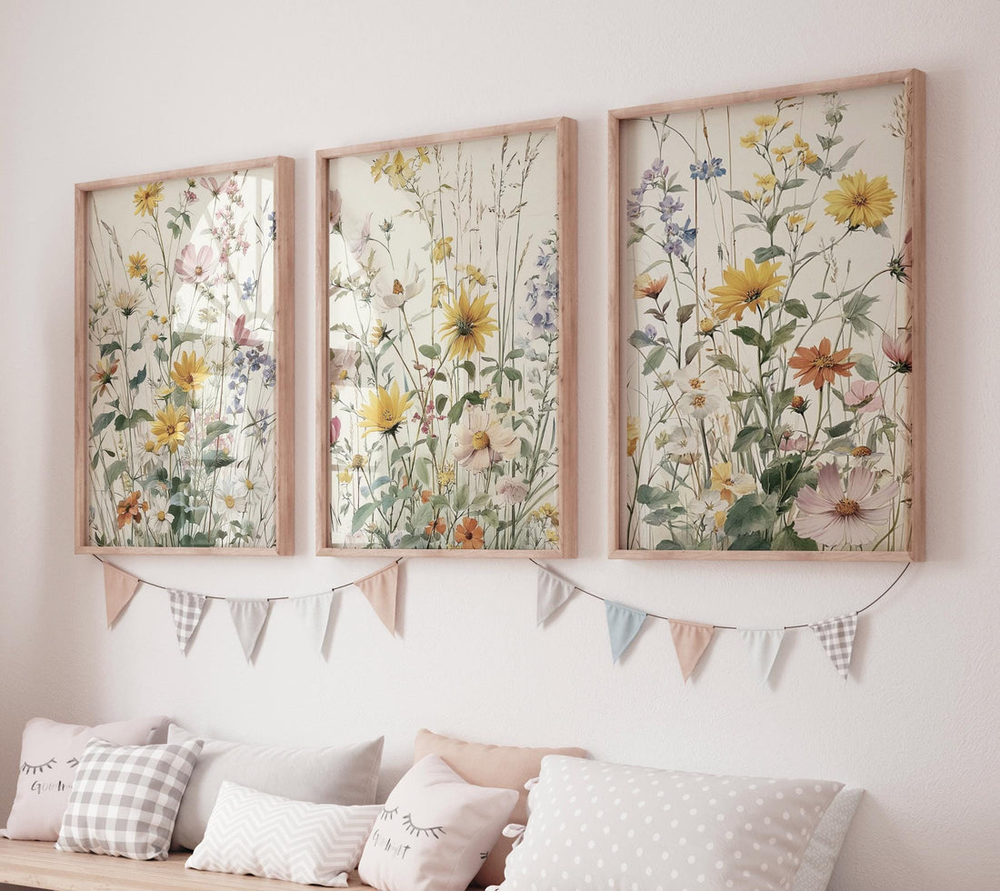 Wildflower Nursery Wall Art Set of 3, Botanical Floral Prints