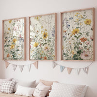 Wildflower Nursery Wall Art Set of 3, Botanical Floral Prints